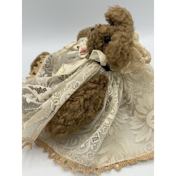Vintage Hen in the Holly Teddy Bear 7” Brown Lace Dress Handmade USA - Picture 4 of 6